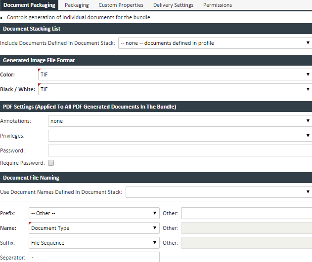 Document Packaging Tab